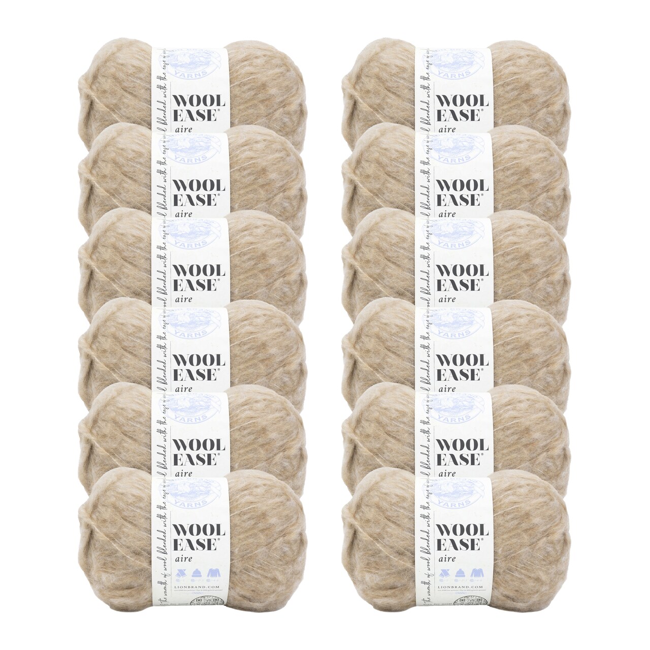 Lion Brand Yarn Wool-Ease Aire Sand Super Bulky Acrylic, Wool, Polyester Brown Yarn 12 Pack